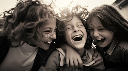  School friends laughing together 