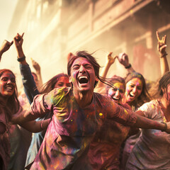 Obraz premium A Group of Friends Celebrating Holi