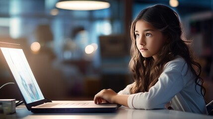 Young girl dreaming of flying to space. 