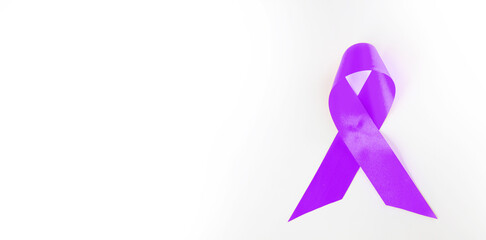 Purple ribbon on white background , World cancer day , a Cancer prevention day
