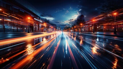 Fototapeta na wymiar Vehicle speed movement on the road at night