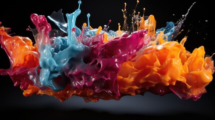watercolor splashes form a rainbow on a black background