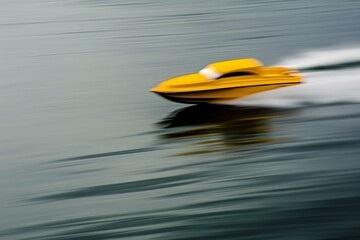 A bright yellow speedboat carves through a turquoise ocean, leaving a foamy white trail in its wake