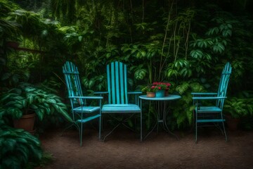 table and chairs in garden