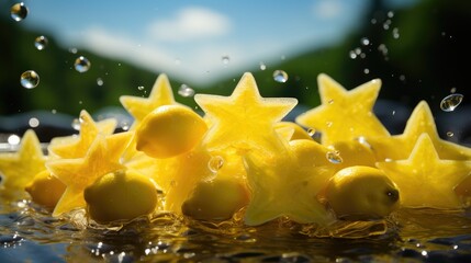star fruit in water splash