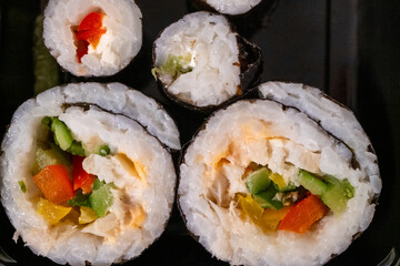 sushi with chopsticks