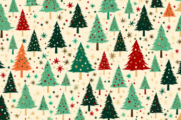 Obraz premium Christmas tree pattern with stars and snowflakes on white background.