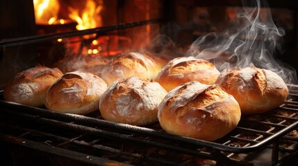 Steam rises from the bread which is baked until cooked