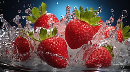 fresh strawberries in water splash