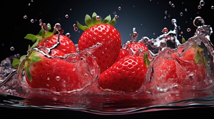fresh strawberries in water splash