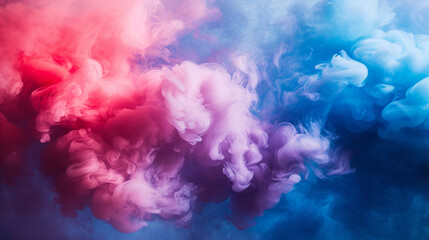 Close-up Red And Blue Paint Forming Thick, Inky Pink, Blue And Purple Clouds. Copy paste area for texture