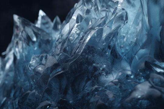 Graphic resources, nature concept. Close-up macro view of transparent sharp or spikes ice or glass background with copy space