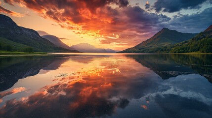 reflecting sunset over the lake