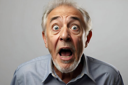 An image of an elderly man with an expression of shock and surprise on his face. 