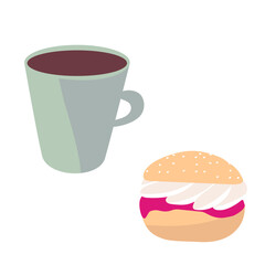 Shrovetide buns clip art. Semla Buns with whipped cream and raspberry jam.