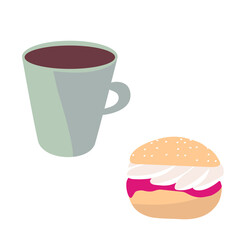Shrovetide buns clip art. Semla Buns with whipped cream and raspberry jam.