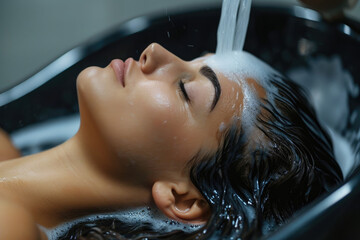 Woman having her hair washed in hair salon