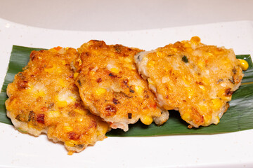 angle view fried fish cakes at horizontal composition