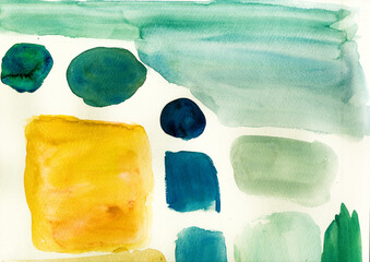 Circle Square Rectangle Abstract Dots Various Shapes Texture Watercolor Green Yellow Golden Blue...