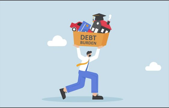 Businessman carrying heavy debt burden, illustration vector cartoon

