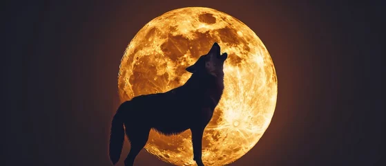 Foto op Canvas A wolf howls at the moon. © poto8313