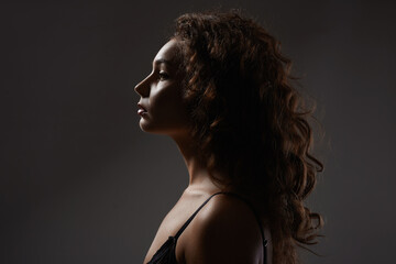 Beautiful Woman with curly Hair. Female silhouette