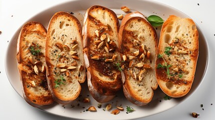 Top view of appetizing sliced bread with crispy crust and grains