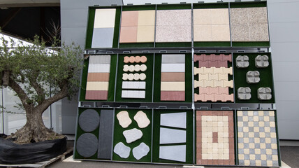 difference store display and bricks for creating passages or terraces in gardens sample of various...