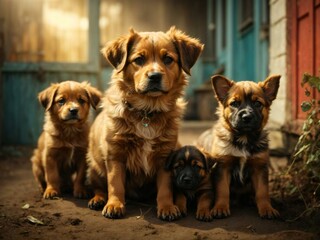 Dog and puppies Generative AI