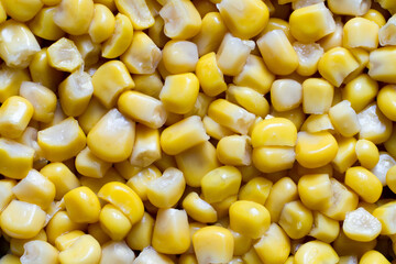 Close-up of pickled corn grains. Corn grains texture.