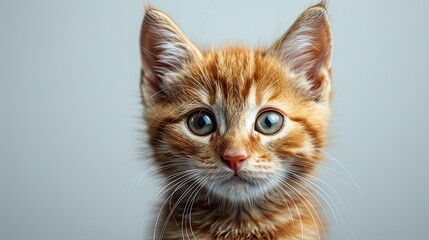 Obraz premium Cute Ginger Cat Sitting Looking Camera, Desktop Wallpaper Backgrounds, Background HD For Designer