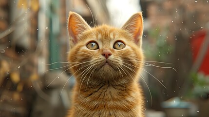 Cute Ginger Cat Sitting Looking Camera, Desktop Wallpaper Backgrounds, Background HD For Designer