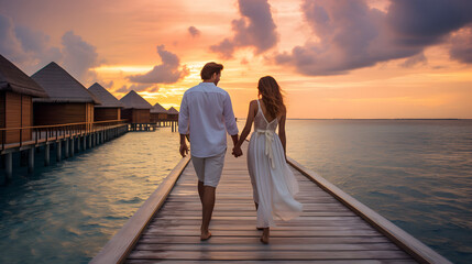 Fototapeta premium Newlyweds enjoying a romantic honeymoon in the maldives