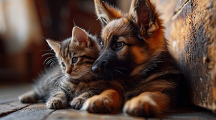 Cute Puppy Kissing Tabby Kitten, Desktop Wallpaper Backgrounds, Background HD For Designer