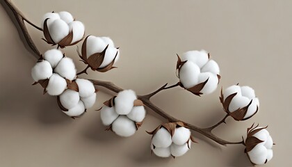 Delicate Bloom: Light Beauty of White Cotton Flowers on Beige Canvas