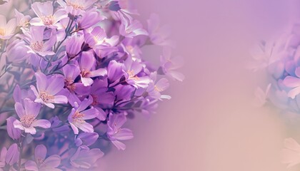 Purple blossoms in an abstract flowery background with gentle pastel colors