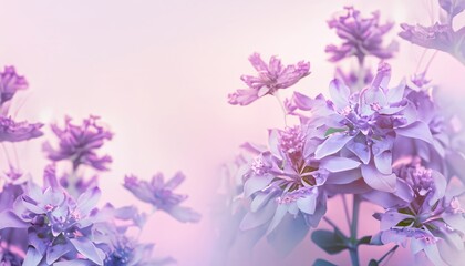 Fototapeta na wymiar Purple blossoms in an abstract flowery background with gentle pastel colors