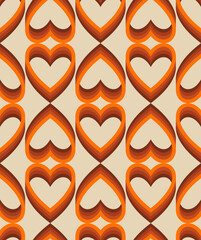 Groovy Hearts Seamless Pattern. Psychedelic Distorted Vector Background in 1970s-1980s Hippie Retro Style for Print on Textile, Wrapping Paper, Web Design and Social Media. Pink and Purple Colors.