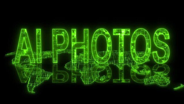 3d AI photos text technology earth map animation glowing green