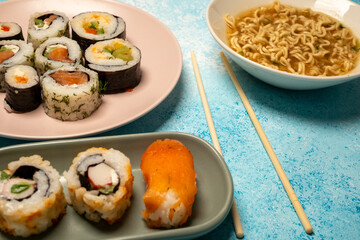 sushi on a pink plate