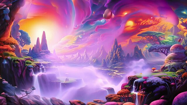 Journey through the psychedelic dreamscape of an artists imagination, where abstract shapes and vibrant colors dance in harmony.