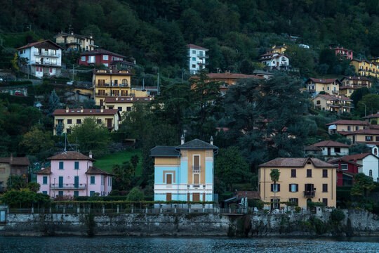Multicolored houses along Lake Como, Italy