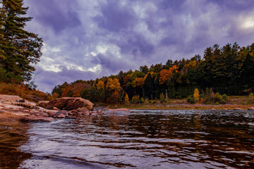 View of rocky river in fall