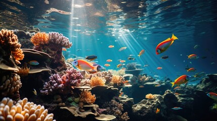 Amazing underwater views with coral reefs and tropical fish