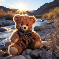   teddy bear outdoors at sunset image ,Teddy Day, Propose day, Valentines day