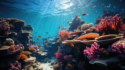 Underwater world with beautiful coral reefs and fish