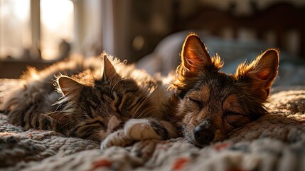 Cat Dog Sleeping Pets Embracing, Desktop Wallpaper Backgrounds, Background HD For Designer
