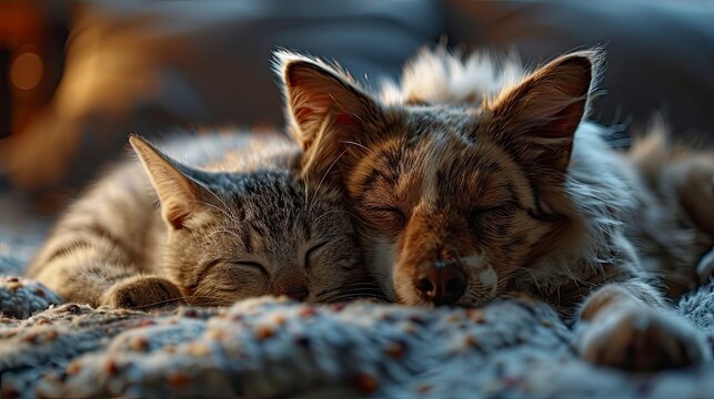 Cat Dog Sleeping Together Kitten Puppy, Desktop Wallpaper Backgrounds, Background HD For Designer