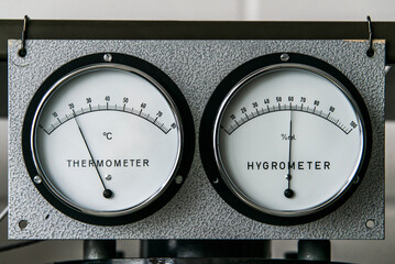 Thermometer with hygrometer manometer humidity and Temperature measurement on a industrial metal...