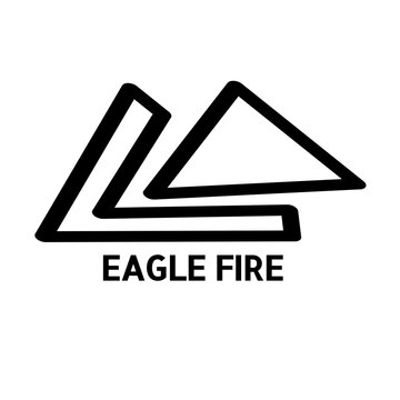 Eagle fire text in black with chevron and triangle outline logo on white background